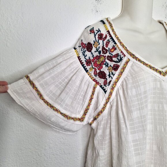 Anthropologie Pilcro Floral Embroidered Crop Blouse Sz S Boho Cottagecore Cotton - Picture 7 of 15